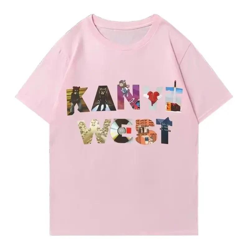 Kanye West Album Logo Collage Vintage Hip Hop T-Shirt Rap Oversized Black Unisex Women And Men T-shirts