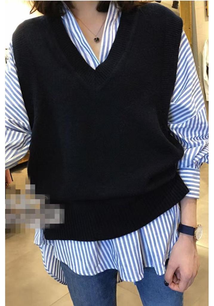 Japanese Style Women's V-neck Knitted Vest - Spring & Autumn Sleeveless Sweater Cardigan