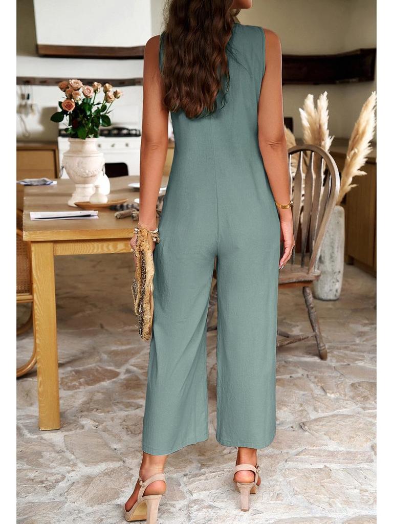 Di Yun Women's Elegant Solid Color Button Jumpsuit - Spring/Summer 2024 Collection