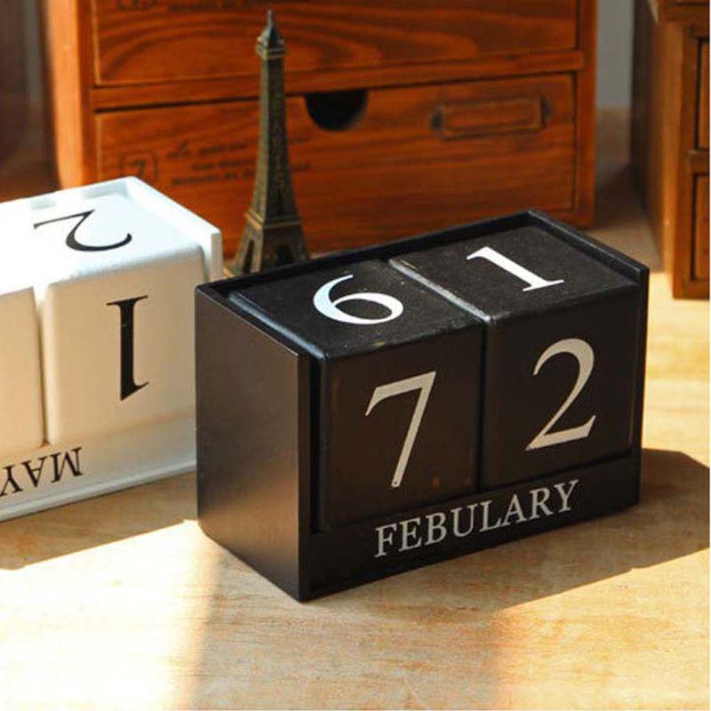 Wooden Perpetual Calendar Eternal Blocks Month Date Display Desktop Photography Props Home Decor