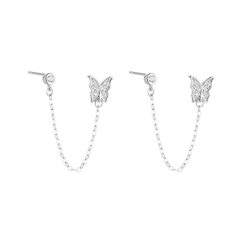 1 Paire Boucles d'Oreilles Pendants Longues Chaîne avec Pompon Couleur Argent Sterling Papillon Perle Ronde pour Femmes Filles Bijoux Pendientes Eh1668 Chaîne Tendance