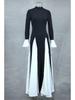 Robe Trapèze Manches Longues à Volants Colorblock Noir & Blanc Euro-Américaine Automne/Hiver 2024 LX0105
