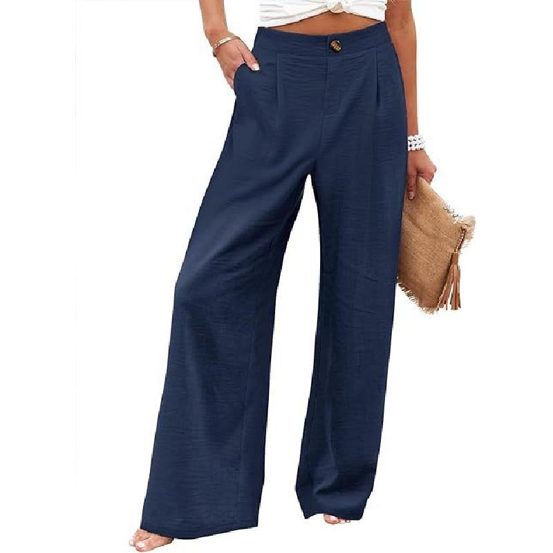 Pantaloni Lunghi Comodi a Vita Alta con Bottoni ed Elastico, Pantaloni Casual Larghi Dritti da Donna, Estate 2026