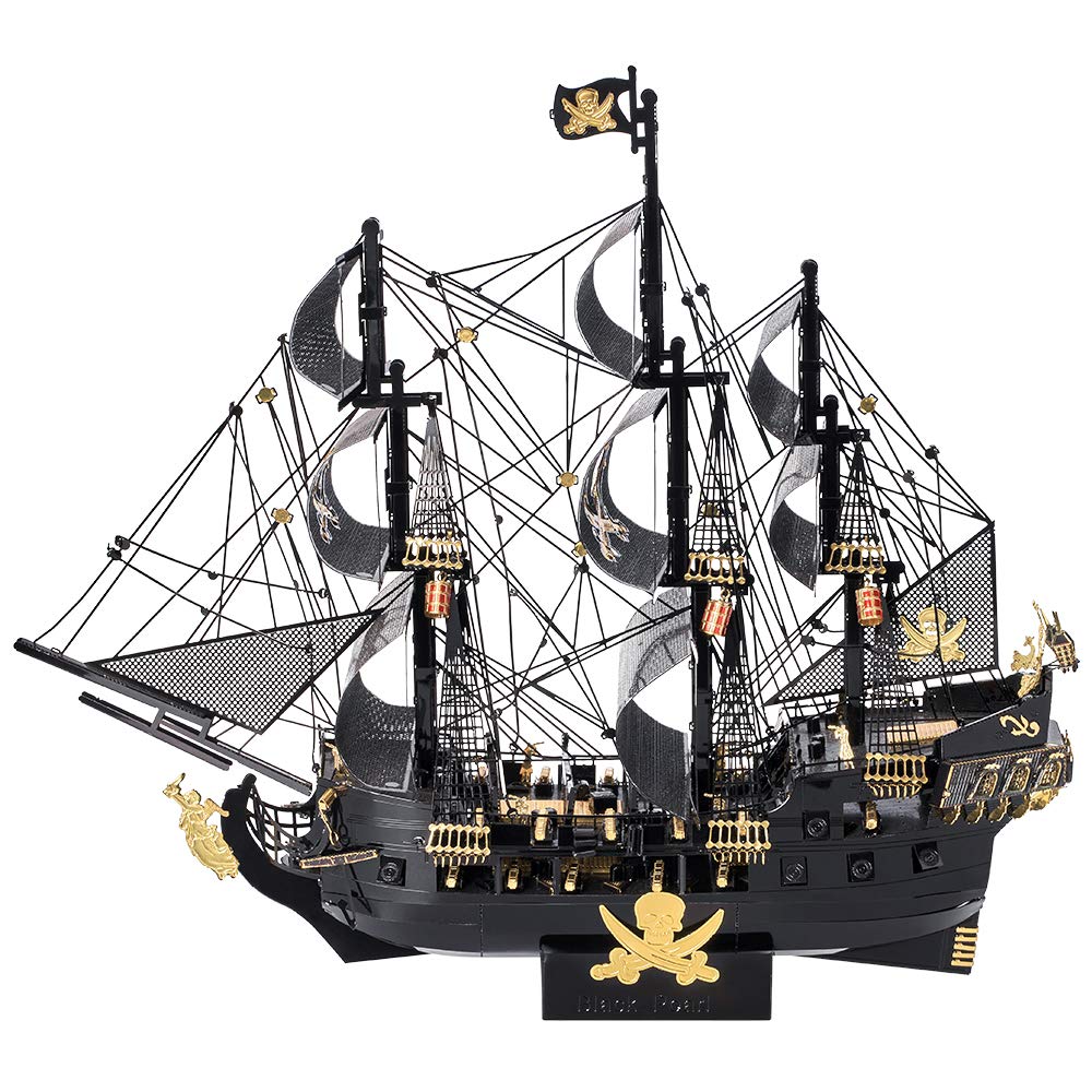 Piececool 3D Black Pearl Sailing Pirate Metallic Nano 3D Metal Assembly No Glue Difficulty Level 5 Ornament Puzzle (Special Edition) Ship, Ship,