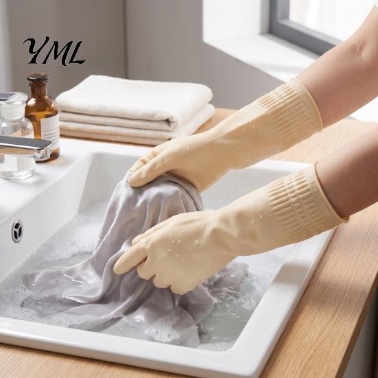 Waterproof Gloves for Bathroom Cleaning Fleece Lined Dishwashing Gloves, Natural Latex Household Work Non-Slip Grip Long Cuff Warm Kitchen Laundry