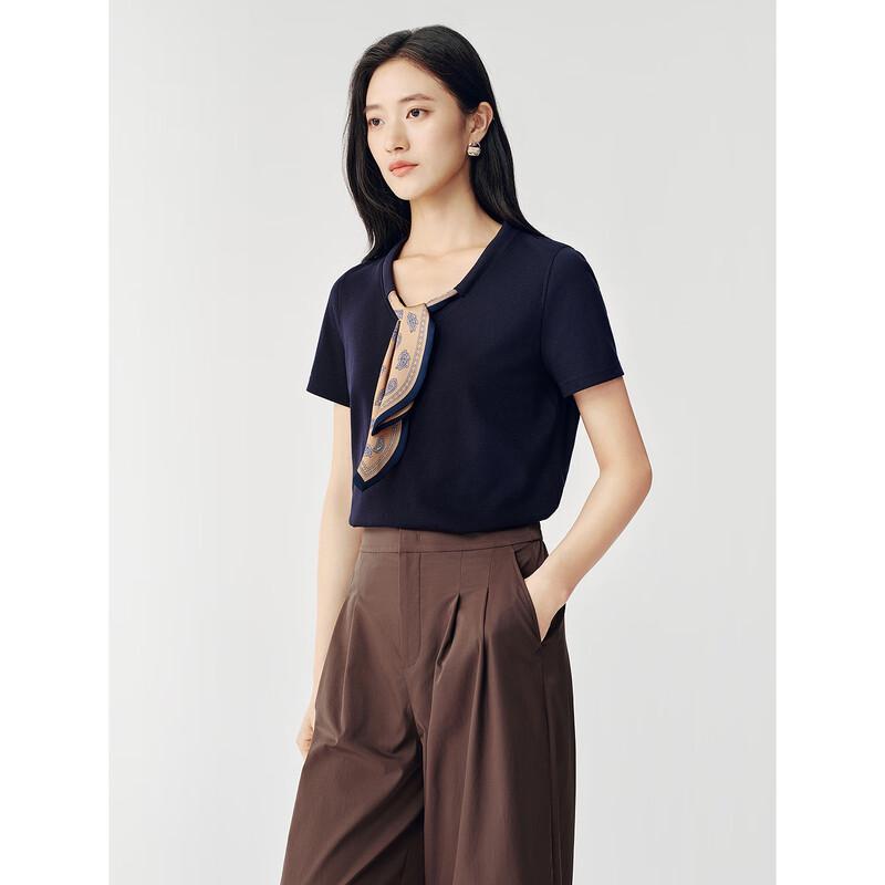 JUZUI Women's Ribbon V-Neck Lyocell Blouse