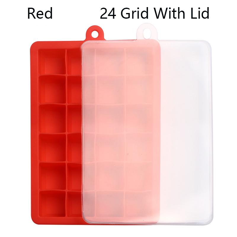 24 Grids Ice Tray Mold Food Grade Silicone Ice Tray with Lid Ice Cube Mold Drinks Whiskey Cocktails Tools Ice Mold Trays Lids