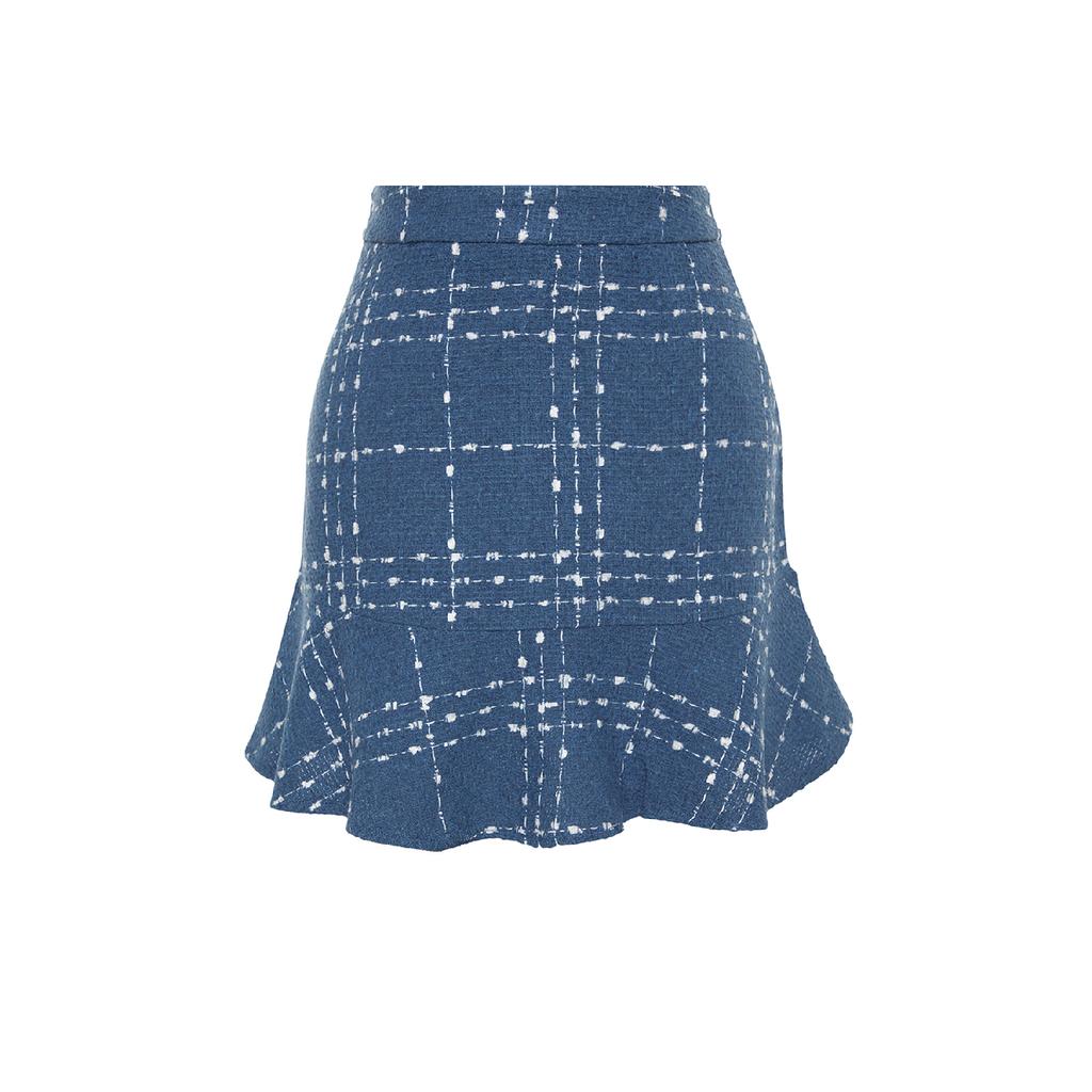 Black Flounced Tweed Fabric Mini Woven Skirt Twoaw22et0448