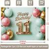 2D 11th Birthday Party Backdrop, Pink Mint Gold Balloon with Crown Background for Photo Booth