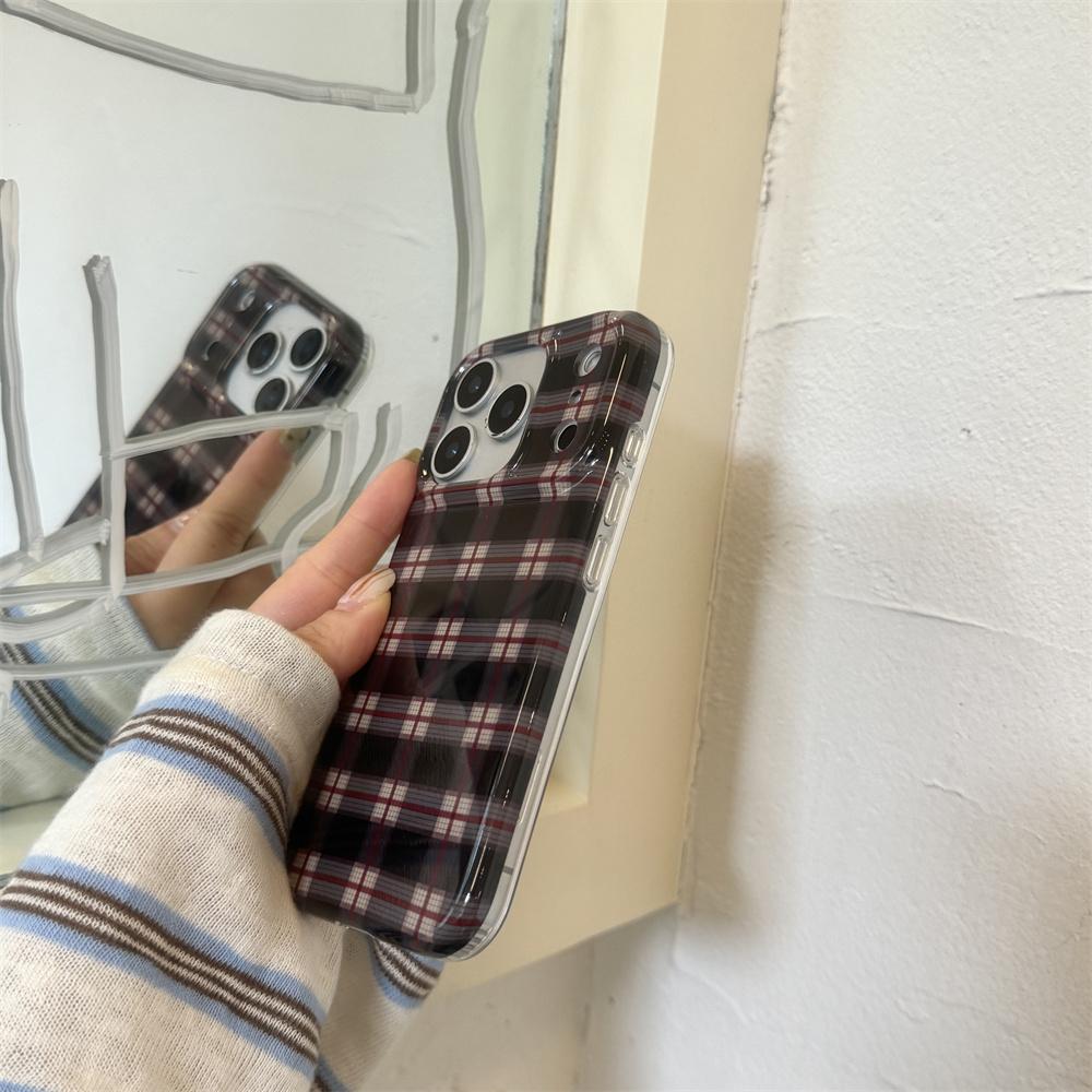 Korean INS Stylish Plaid Phone Case for iPhone 15 14 Pro Max 13 17 16 Pro Fundas Silicone Shock Anti-fall Cute Protective Cover