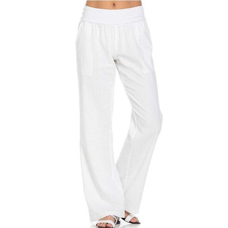 Spring and Summer Women's Pants Solid Colour Cotton Linen Loose Fashion Casual Wide Leg Trousers