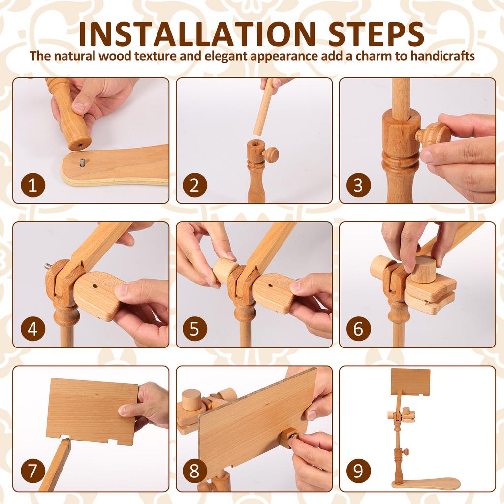 Embroidery Hoop Stand Adjustable Beech Wood Cross Stitch Stand Rotated Embroidery Frame Stand for Art Craft Sewing Needlework