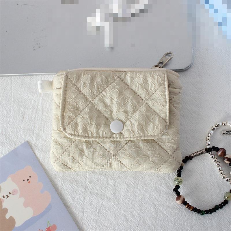 Cute Style Quilted Card Case  ID Case  Multi-function Flip Snap Storage Bag  Portable Coin Purse  Bluetooth Headset Bag