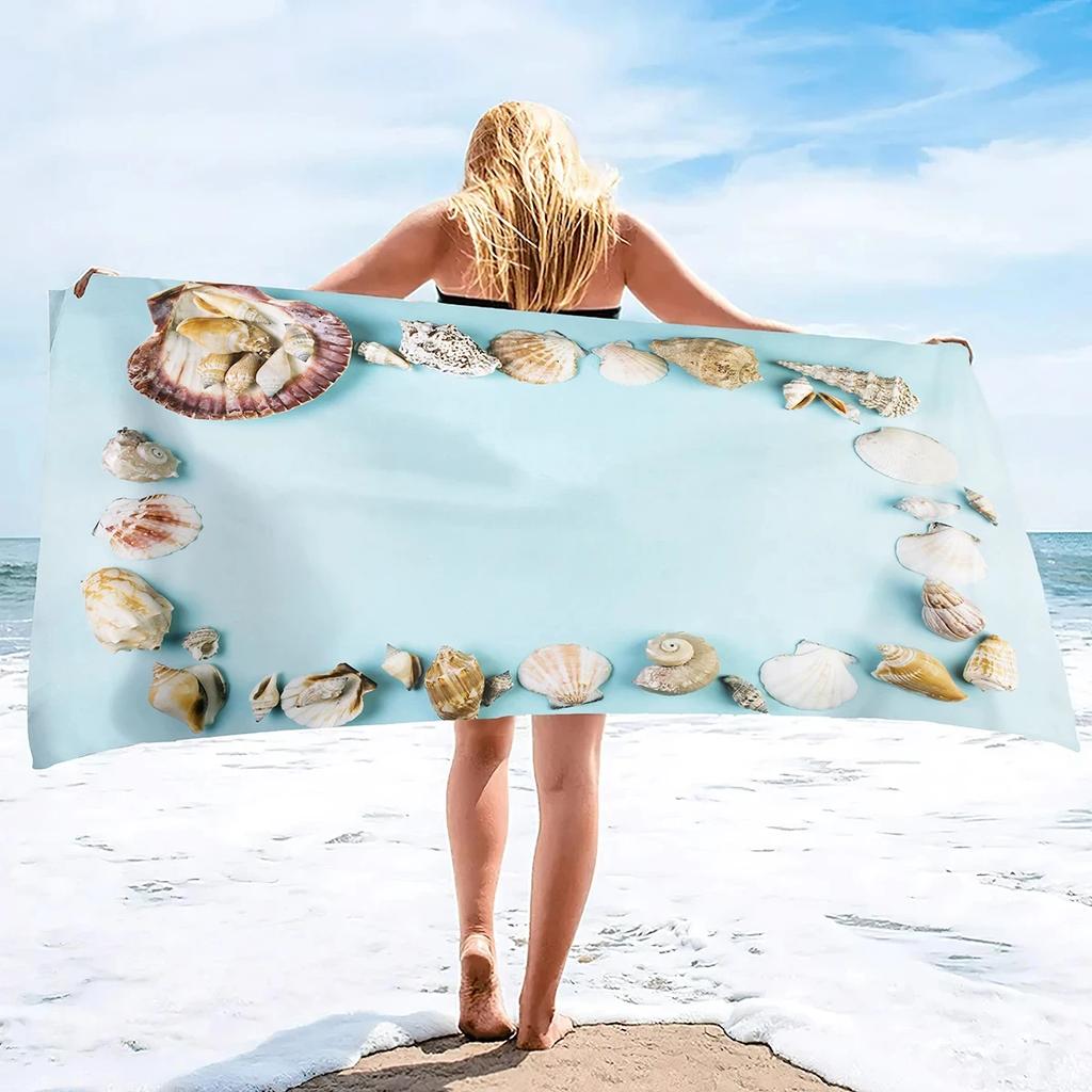 Beach Shell Conch Print Beach Towel Ocean Theme Microfiber Bath Towel Quick Dry Sand Free Face Towels for Sport Travel Spa Gym
