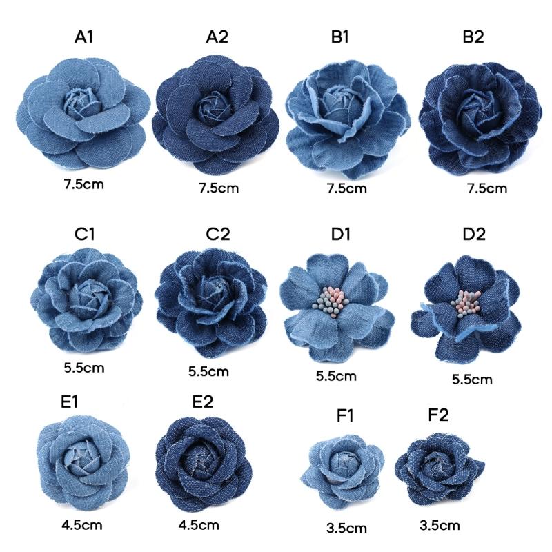 5pz Tessuto di Cotone Denim Coreano Fiori Vestiti Cappelli Decorazione Abito Fiori Accessori per Capelli Fai da Te Scrapbooking Materiali per Artigianato