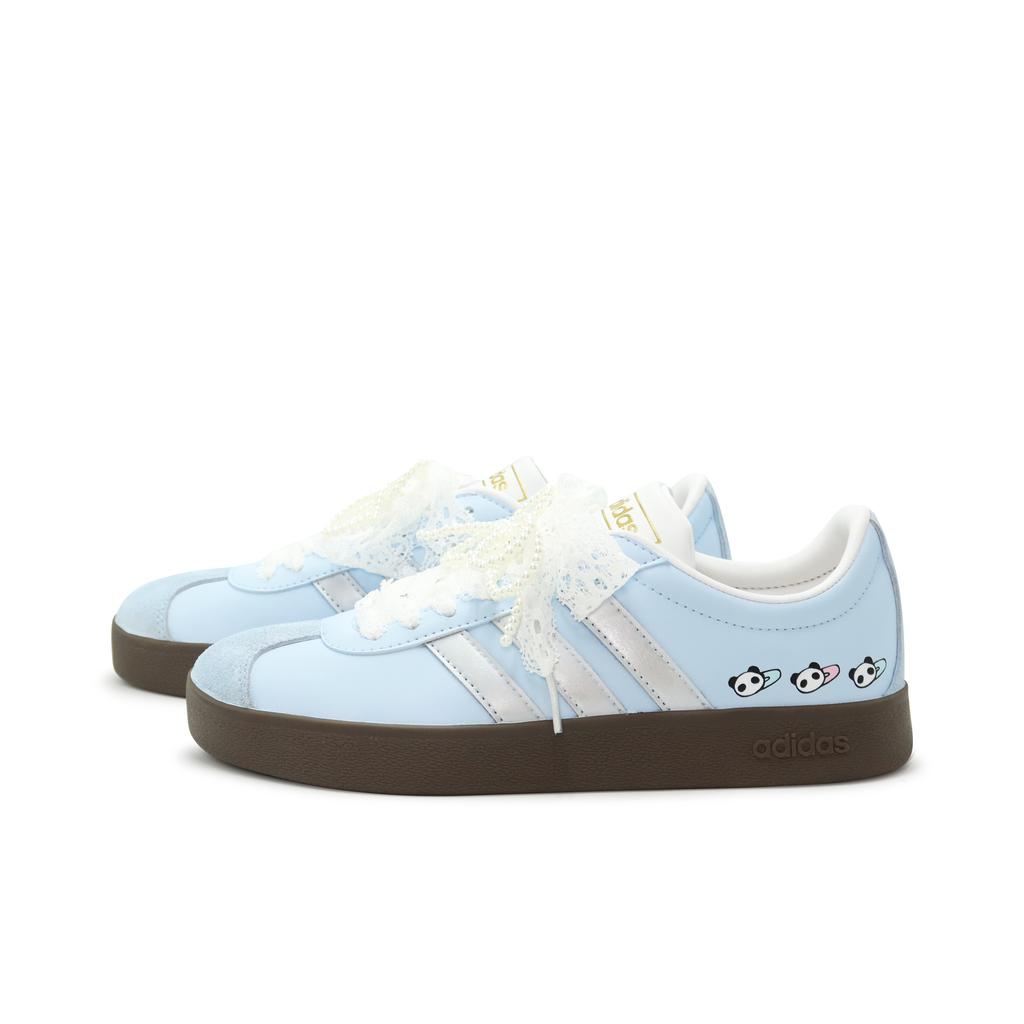 Adidas VL COURT 2.0 Slip Resistant Low top Skateboard Shoes Unisex Light Blue Silver ID6015(Team186-S-BOX)
