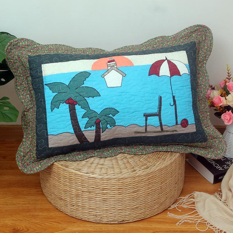 Soft and Comfortable Pillowcase Skin Friendly Breathable Fashionable Rustic Style Quilted Fabric Pillowcase Bedroom Decoration