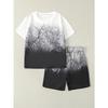 Directional Opening, Hot Sale, Boys' Letter Graffiti Printed Short-Sleeved Shorts Two-Piece Suit, Casual Sports Style