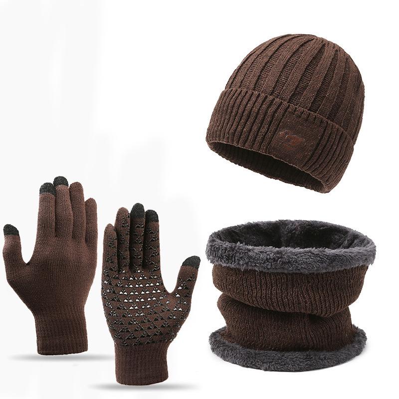 Men's Fashion Thickened Knit Hat & Velvet Neck Protection Two-Piece Set for Autumn & Winter