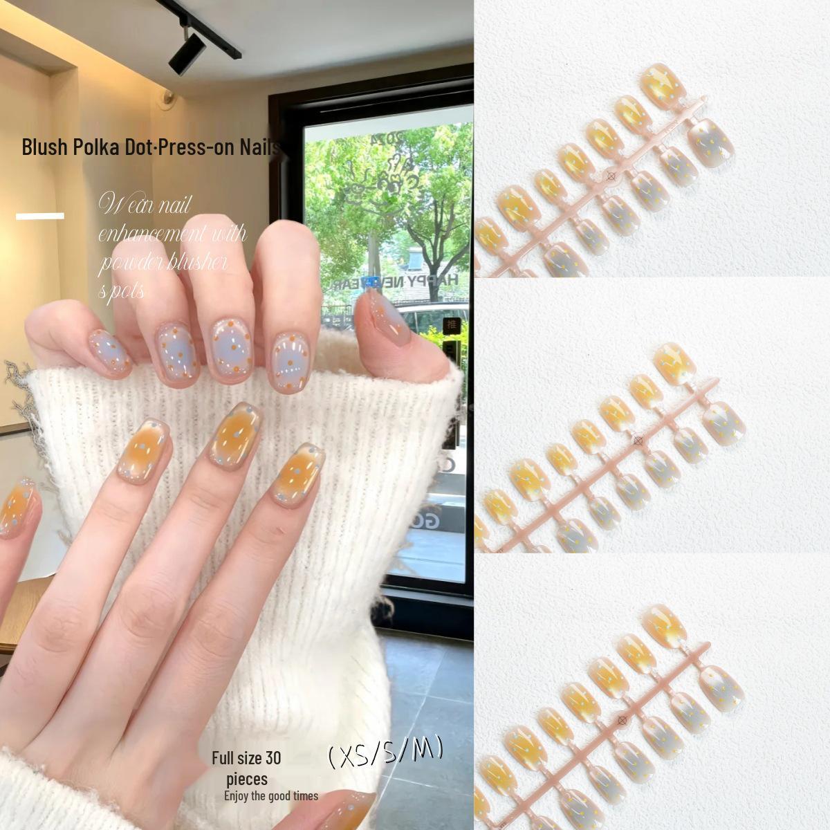 

Sea Salt Cheese Ombre Korean Style Glass Beads - Short Wearable Pre-made Nail Set