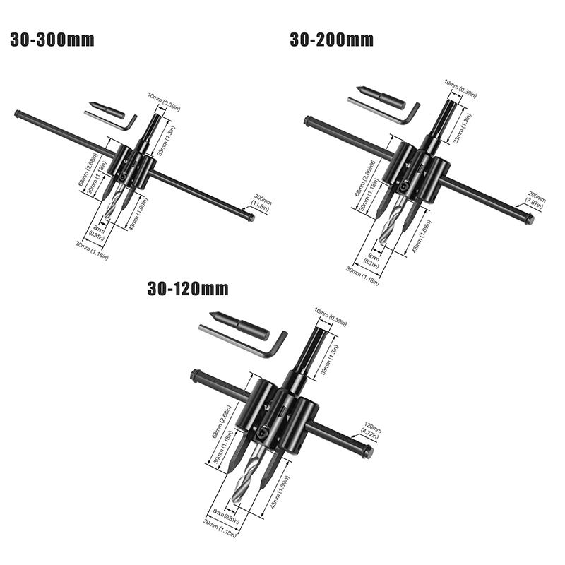 Adjustable Circle Hole Saw Cutter Drill Bit Burr Free Cutting Tool for Door Lock Hole Opening Installation Works