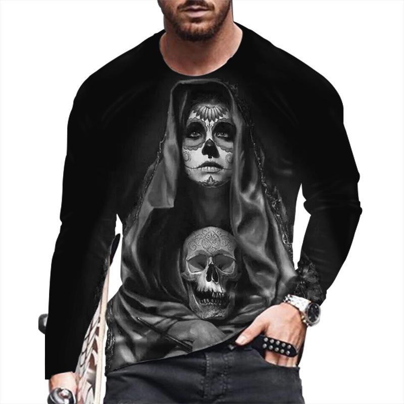 Autumn Winter Men's Christmas Pullover Long Sleeve Top Loose Fit Spring Skeleton Youth Men Round Neck Casual T-shirt