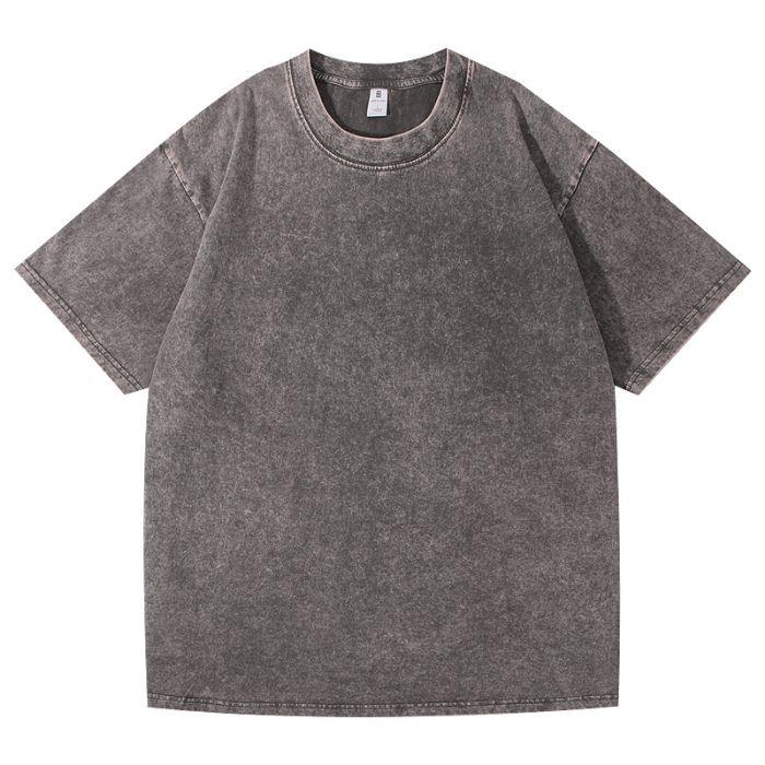 

Винтажная футболка из плотного хлопка в европейском и американском стиле, вываренная, с эффектом потертости, свободного кроя, со спущенным плечом, базового стиля, с коротким рукавом M