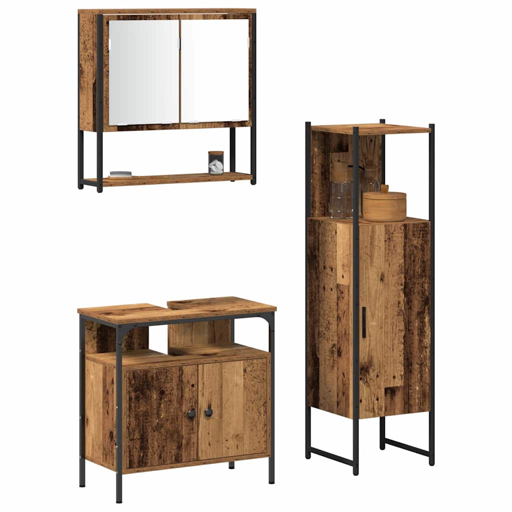 Bathroom Furniture Set with Shelf and Door 3 Pcs Brown Particleboard