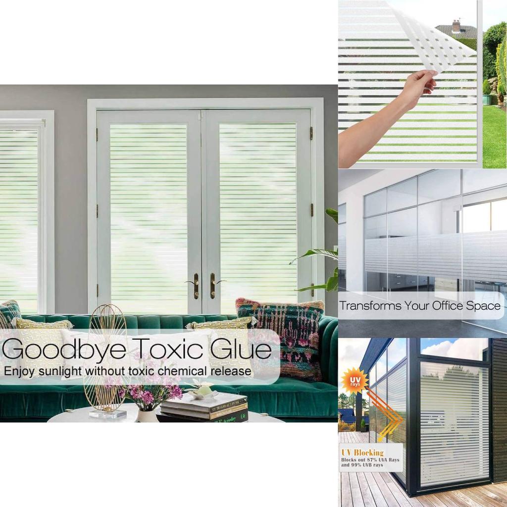 Modern Privacy Film With Striped Frosted Design For Bathroom Privacy And Easy Removal