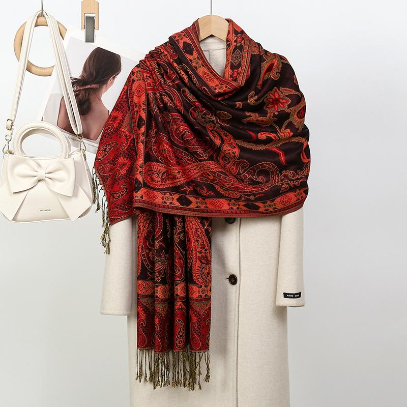 

Paisley Pashmina Shawl Scarf Women Jacquard Cashew Printed Scarves Borders Female Tassel Travel Blanket Wraps Ethnic Shawls