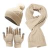 3 Pcs/Set Men Winter Hat Scarf Gloves Set Thick Knitted Warm Elastic Ear Five Fingers Windproof Winter Outdoor Cyclin