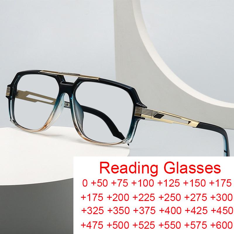 Geometriska Fyrkantiga Stora Ramar Herrblåfilterglasögon Designer Överdimensionerade Fyrkantiga Läsningsglasögon Receptbelagda Glasögon