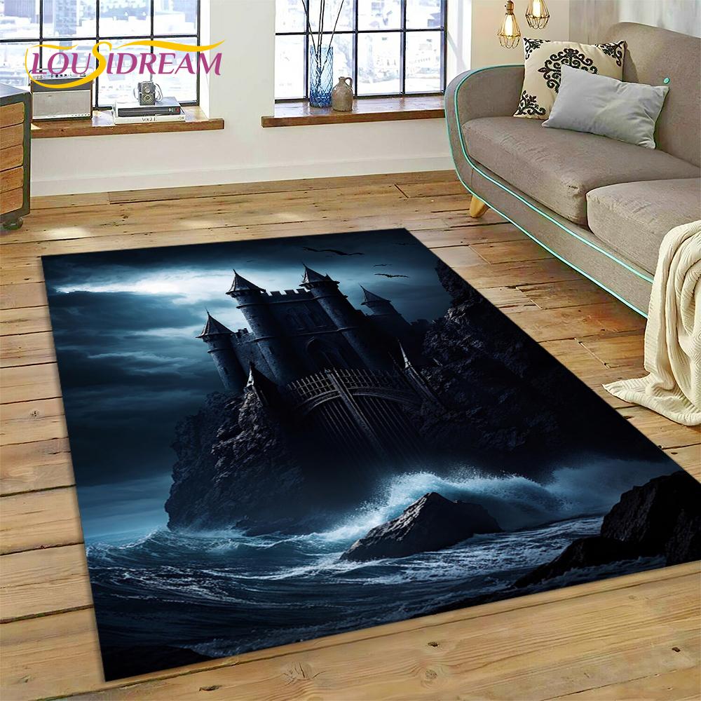 Castello da Favola da Sogno Misterioso Gotico Cartone Animato Tappeto Tappetino per Soggiorno Camera da Letto Casa Divano, Tappeto per Area Bambini Tappetino Antiscivolo