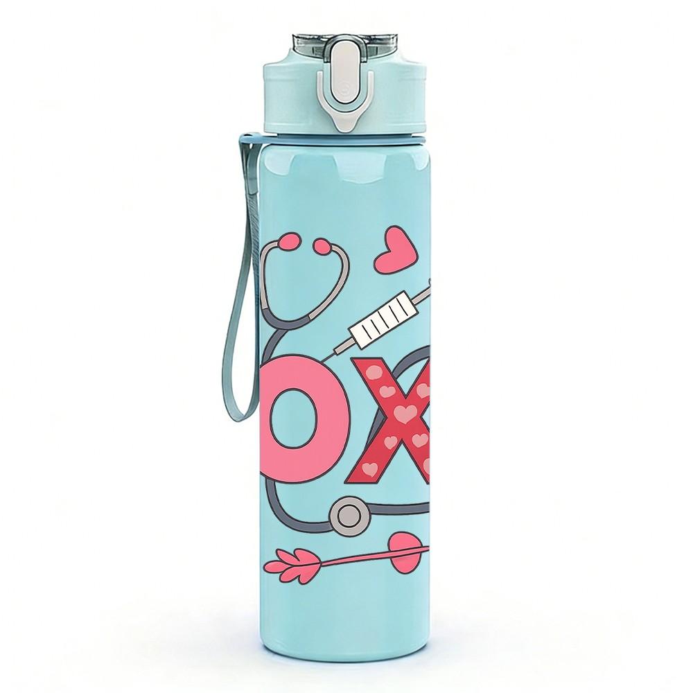 1PC XOXO Love Heart 750ml Color Plastic Sports Water Bottle Leakproof Flip Straw Lid Suitable for Sports Office Home Use