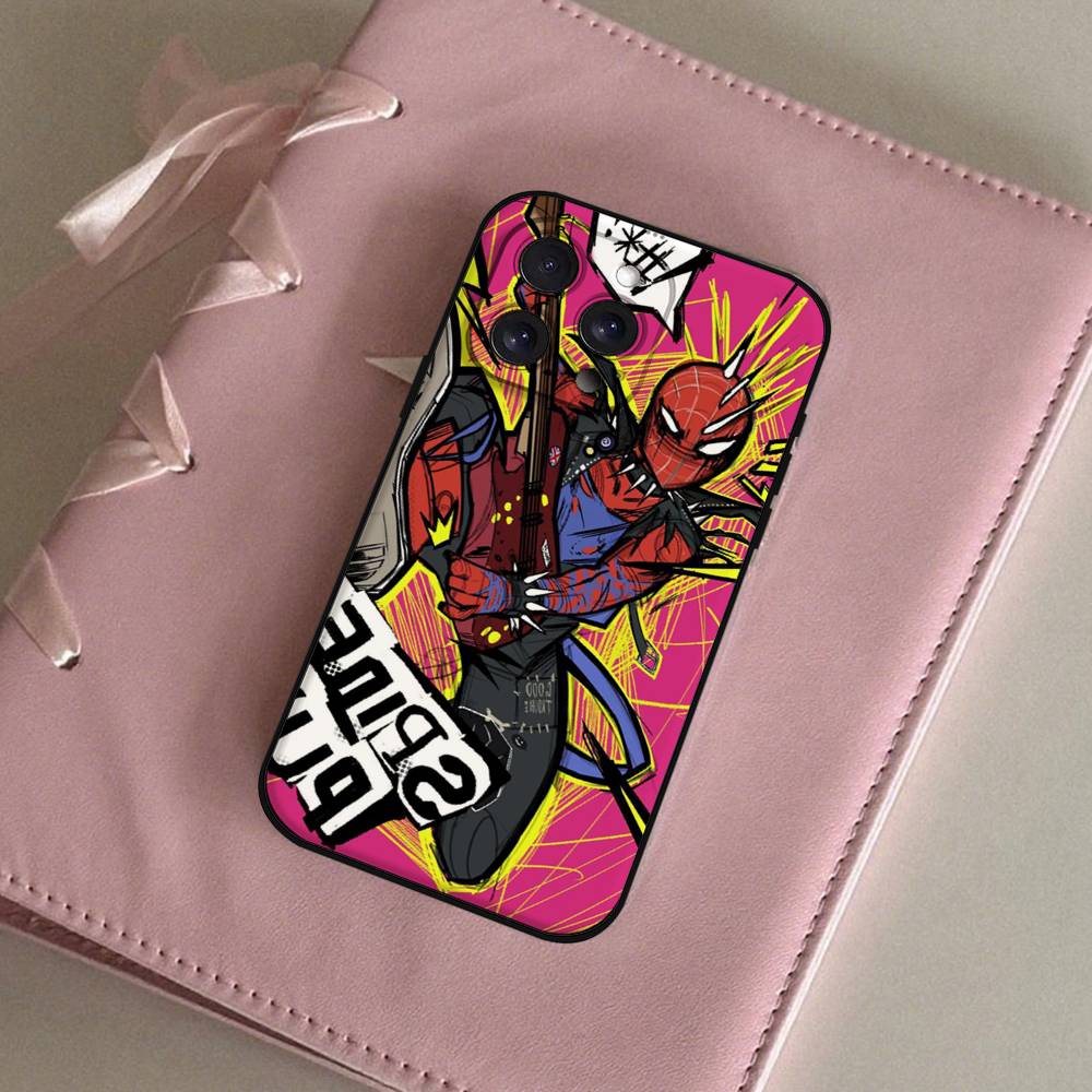 S-Spiderman Punk Style Phone Case For IPhone 1716 15 14 13 Pro Max 11 12 Mini X Xs XR Black Silicone Cover