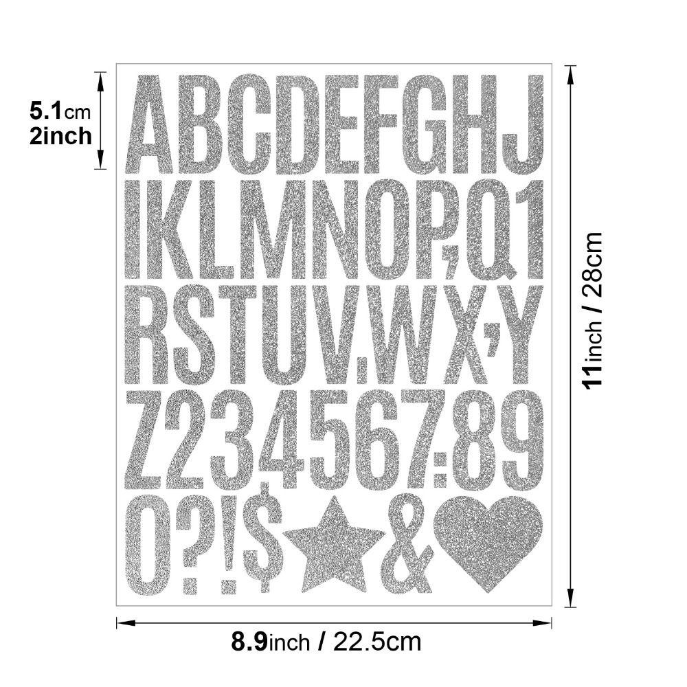 5 Sheets 2/1.5 Inch Alphabet Big Letter Stickers Shiny Silver Letter Number Sticker  Scrapbook