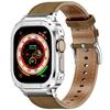 Metal Case+Genuine Leather Strap For Apple Watch Band 44mm 45mm 49mm 40mm 41mm 45 mm bracelet iwatch series se 8 7 6 5 4 ultra 2