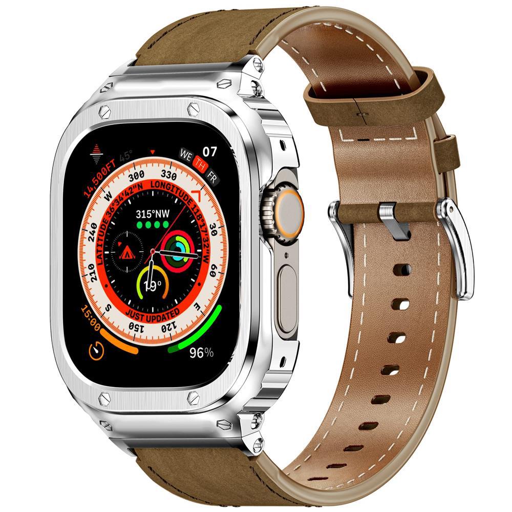 

Metal Case+Genuine Leather Strap For Apple Watch Band 44mm 45mm 49mm 40mm 41mm 45 mm bracelet iwatch series se 8 7 6 5 4 ultra 2 40mm series se 6 5 4