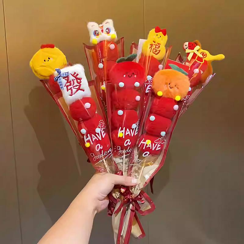 Chinese New Year Decoration Artificial Flower Hugging Bucket Bouquet 2026 Horse Year Ornament Home Decoration Photography Props