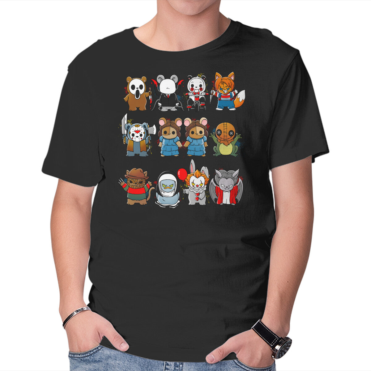Unisex Crew Neck T-Shirt Scary Animals Graphic Short Sleeve Casual Tee XS