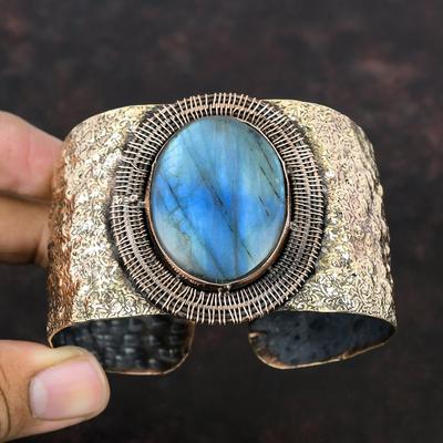 Labradorite Cuff Bracelet Copper Wire Wrapped Jewelry Adjustable Bracelet Real Gemstone Cuff Bracelet Handmade Cuff Copper Wire Wrap Bangle