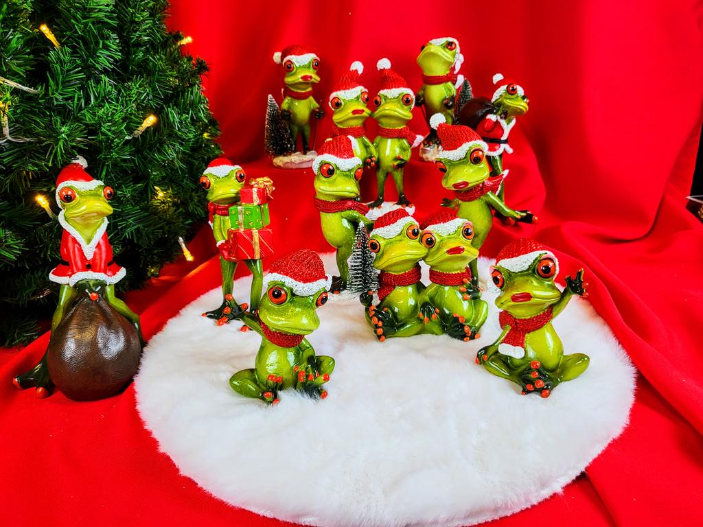 Christmas Frog Figurine In a Santa Hat