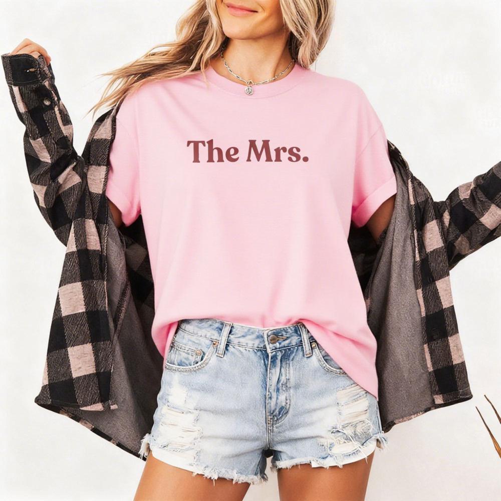 La Signora T-shirt da Donna Cotone Manica Corta Casual Moda Top Estivo per Sposa Regalo di Matrimonio Modello Classico Girocollo T-shirt Stampate