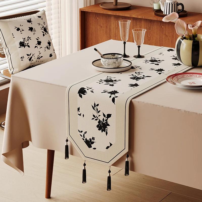 Cotton And Linen Tea Table Mat Tassel Lace Cover Chinese Traditional Table Runner Home Decor TV Cabinet Table Runners