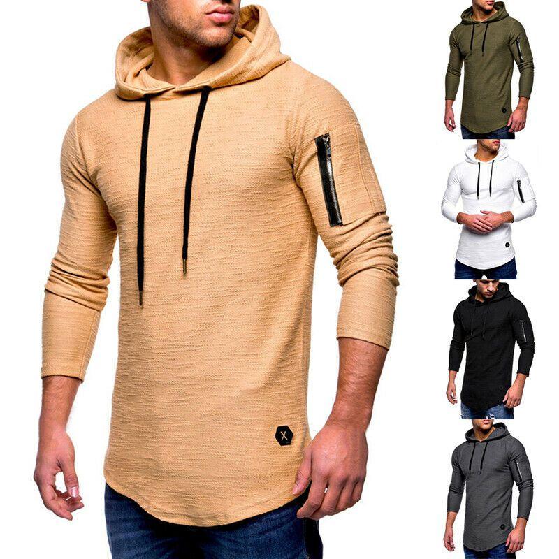 Slim Gym Mens Fit Hoodie Long Sleeve Muscle Tee Tshirt Tops Sweatshirt Blouse