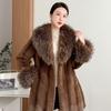 2025 New Fur Coat Fur Collar Leopard Print Winter Thick Autumn Winter Mid Length