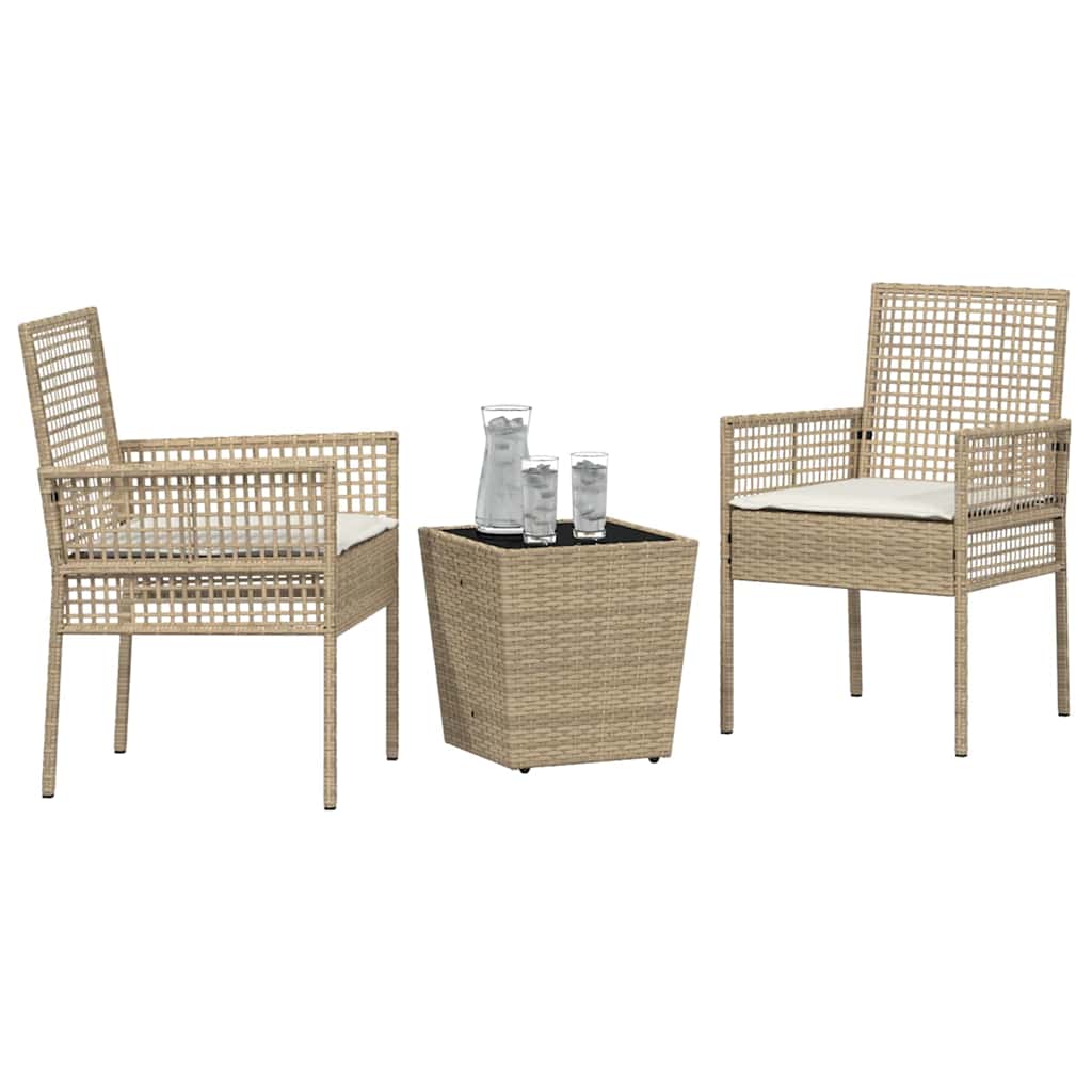 Garden Bistro Set 3 Pcs Beige Poly Rattan