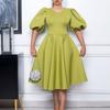 Summer Women's Dress Plus Size Round Neck Temperament Bubble Sleeve Waisted Big Swing Dress A-line Dresses