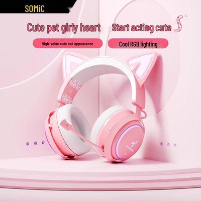 SOMIC GS510 Rosa Leuchtende Katzenohr-Tri-Mode Gaming-Headset