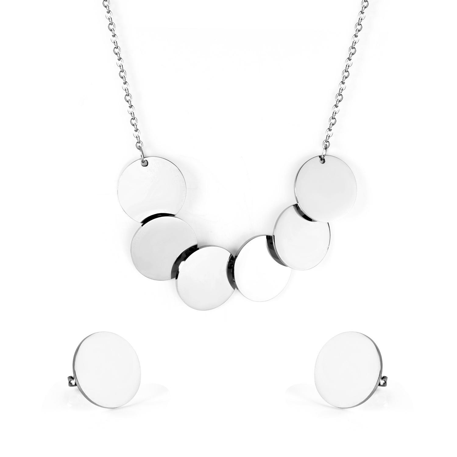 Geometric Round Steel Bead Earrings And Necklace Set Fashion Women Jewelry